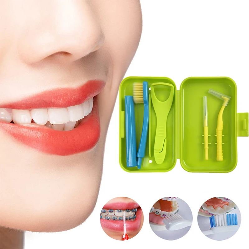 Portable Toothbrush Box Orthodontic Oral Care Hygiene Tools Kits Interdental Cleaner Tongue Scraper Travel Teeth Whiten Cleaning