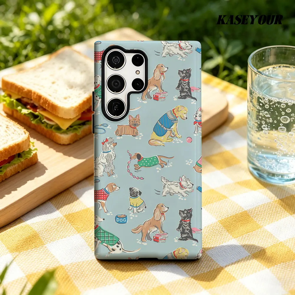 Cute Dog For Samsung Galaxy Phone Case S23 A57 S20 S25 FE S26 Plus S24 Ultra A56 A37 2-IN-1 Shockproof Bumper