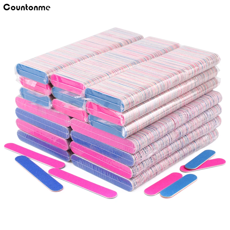 Disposable 500Pcs Mini Wooden Nail Files Straight Sandpaper Sticks Doubled Sides Manicure Nail Art Buffers For Natural Nails