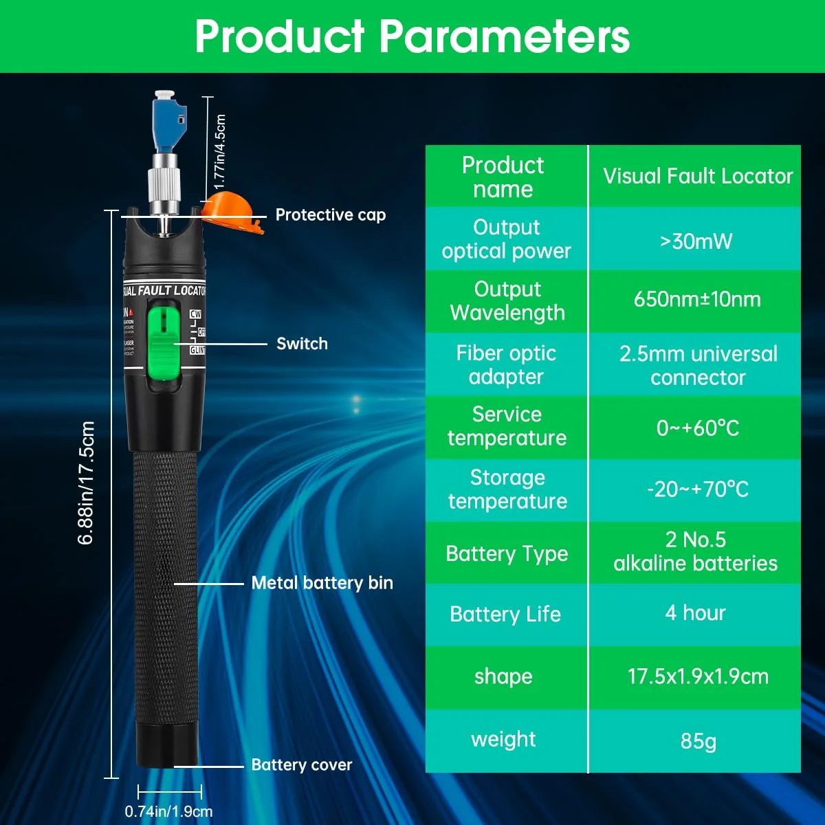 ZoeRax 30 МВт Визуальный локатор неисправностей Тестер оптоволоконного кабеля 30 км VFL Измеритель оптоволоконного кабеля с FC до LC, используемый для LC/FC/SC/ST