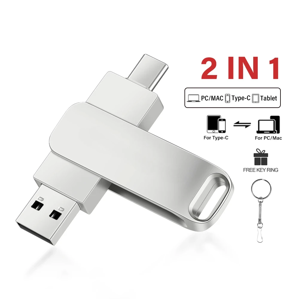 

Metal Pendrive Memoria Stick TYPE-C USB2.0 Dual C Pendrive flash drive 128gb Rotatable OTG Pen Drive 32GB Key Chain for Mobile