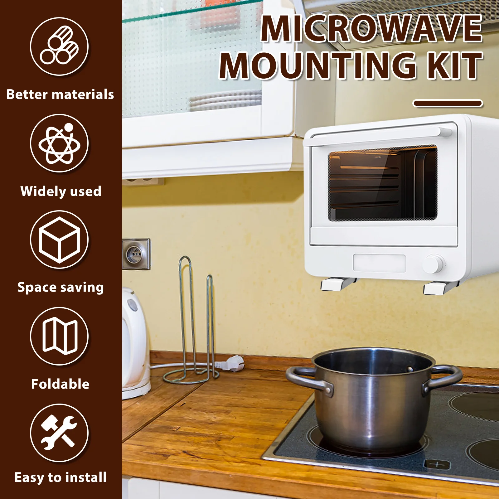 Heavy Duty Wall Mount Microwave Brackets Foldable Extendable Metal Oven Shelf Stretchable Rack Air Fryer Kitchen Storage JJ395