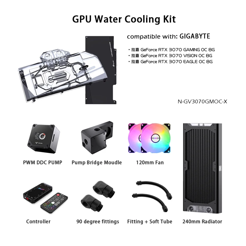 Gold Seller Granzon Water Cooling Kit for RTX 3070/ 3080/ 3090 RX6900X AIO GPU Block Pump 240mm Radiator PC Cooler G1/4' Fitting