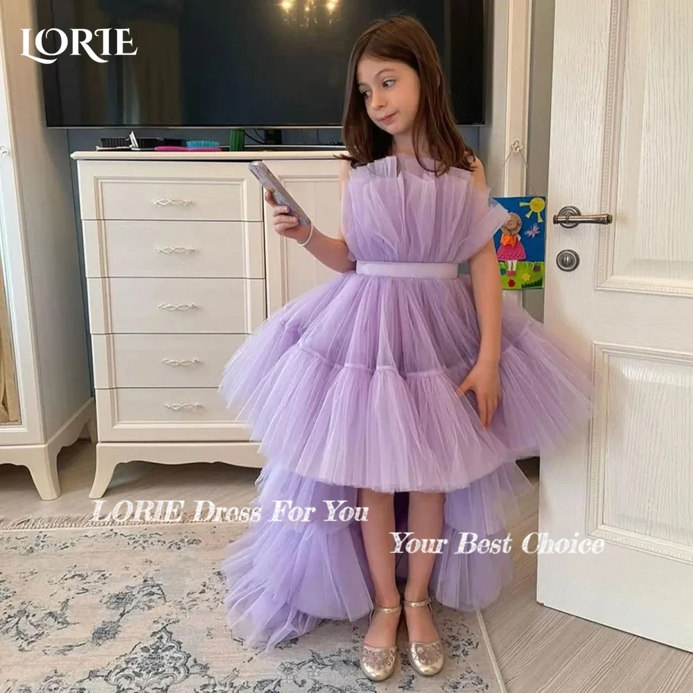 LORIE Baby Toddler Puff Hi-Lo Tulle Tutu Twirly Babydoll Flare Ball Gown Princess Flower Girl Dress Customized