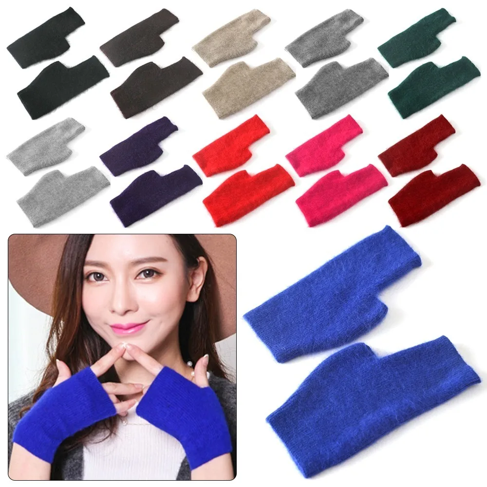 Fashion Wool Mink Cashmere Gloves Exposed Finger Thick Knitted Wool Glove Windproof Cold Proof Fingerless Wrist Gloves Autumn