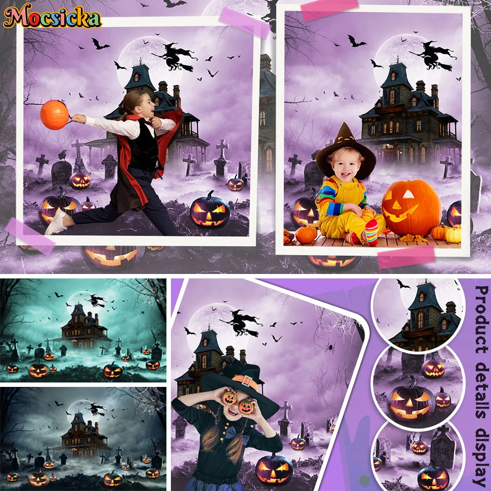 

Halloween Backdrops For Photography Party Decoration Supplies Horror Night Full Moon Spooky Fog Wicked Pumpkin Background Props