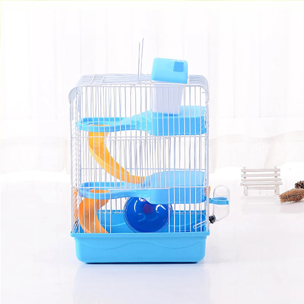 

Hamster Three Layer Cage Premium Plastic Multi Functional 21x27x45cm Leakproof Water Jug High Chassis Mobile Pet for Small