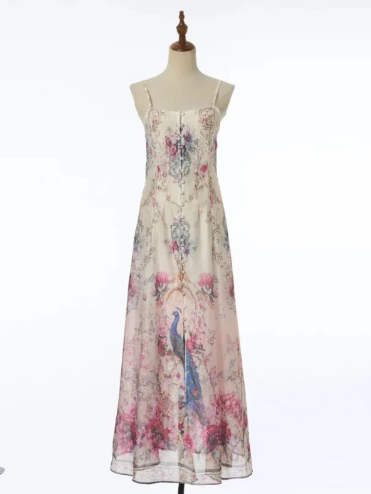 Australia Z Brand2026 New Printed Floral Pattern Suspender Long Dress Long Skirt for Women