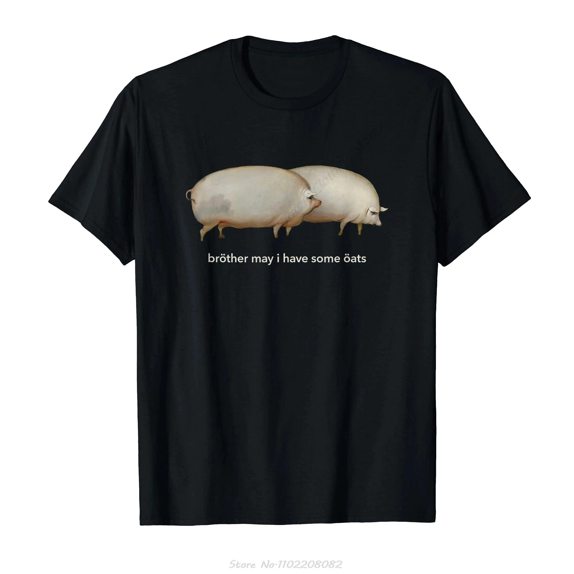 Brother May I Have Some Oats Meme T‑Shirt Funny Vintage Pig Art Graphic Unisex Cotton Short Sleeve Internet Meme Casual Tops