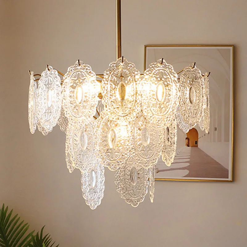 

French Chandelier Luxury Vintage Glass Pendant Light for Living Room Bedroom Dining Room