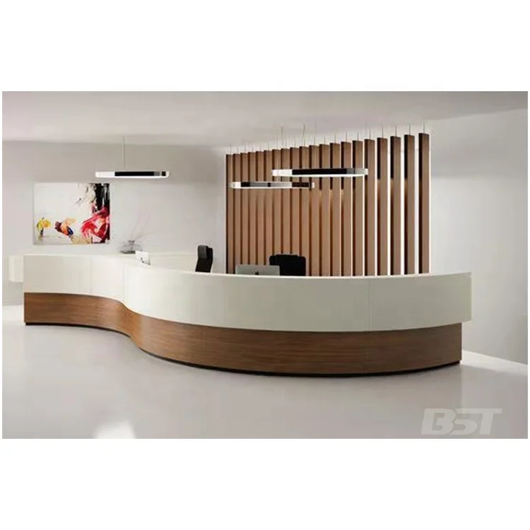 

Customized.Half Round Furniture Counter Reception Desk S Shape Long Artificial Stone Clinic Office Front Reception Desk