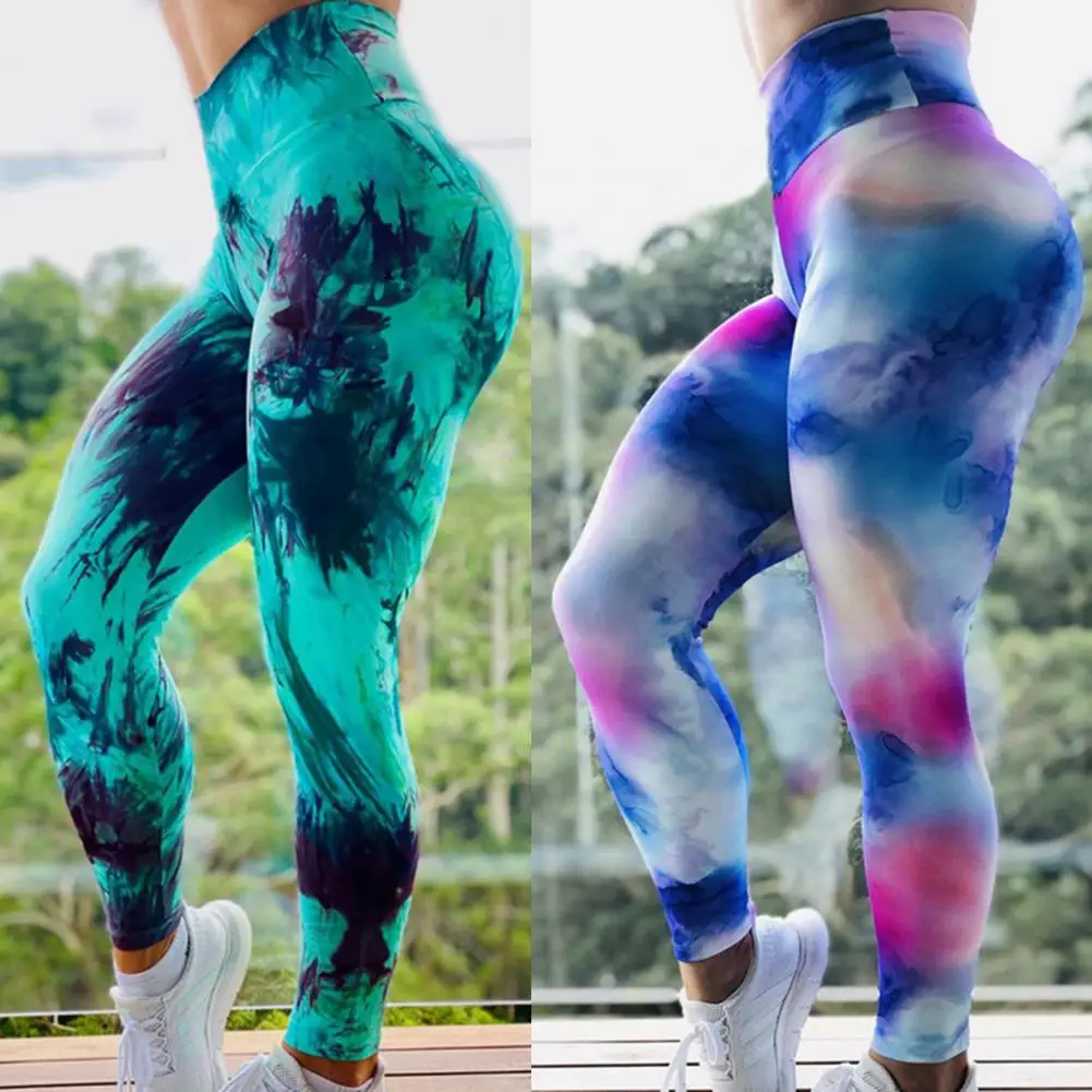 

Trendy Yoga Leggings Quick-Drying Gym Pants Tie Dye Print Butt Lifting Stretchy Butt Lifting Yoga Leggings