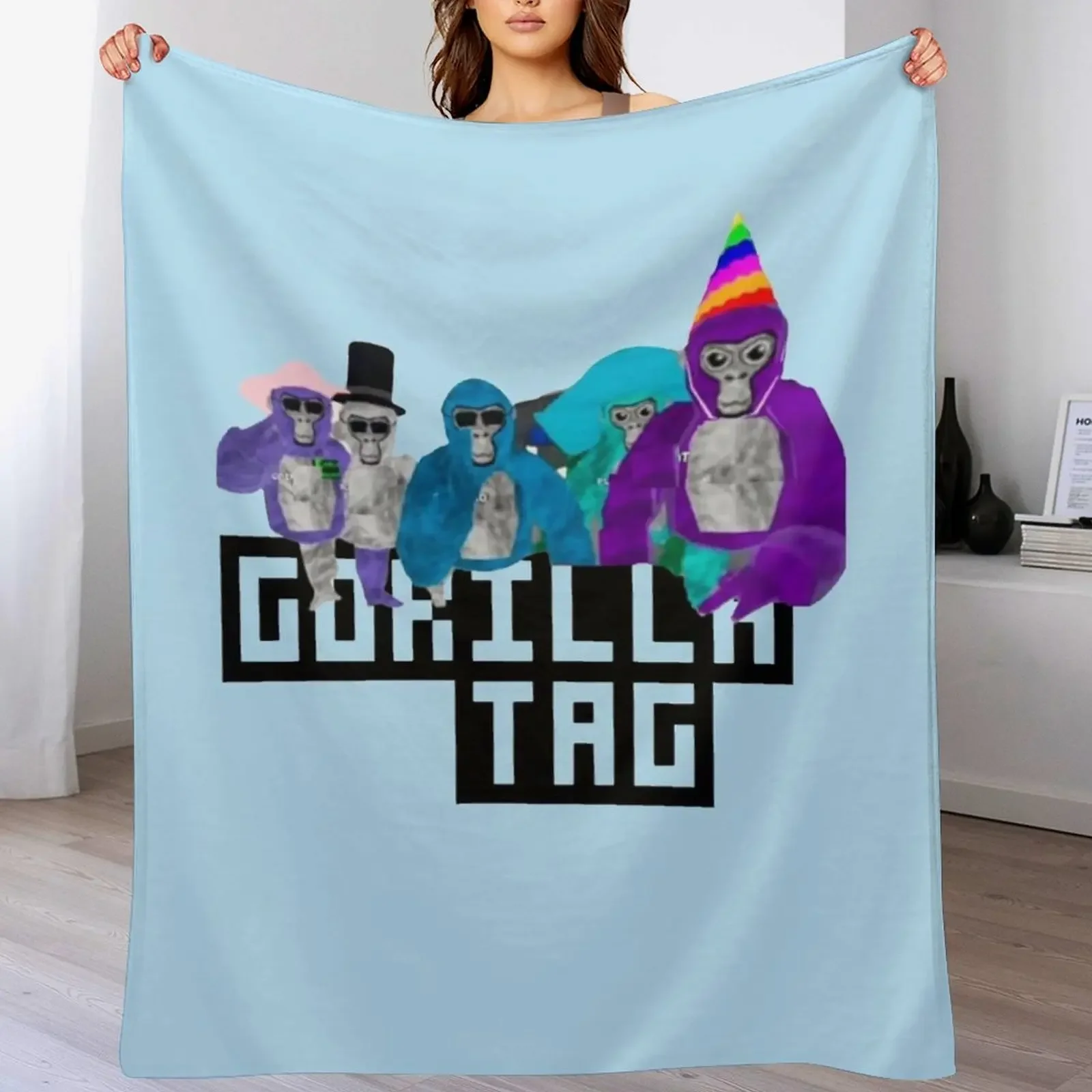 Gorilla Tag Party Time Brithday Gang Gorilla Tag Merch Unisex Tshirt Blend Hoodie Long Sleeve Crewneck Sweatshirt Throw Blanket