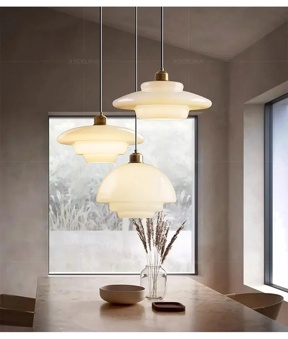 Nordic Minimalist Glass Pendant Light With Single Head Antique Style Cream Hanging Light Study Bar Counter Front Desk Studio