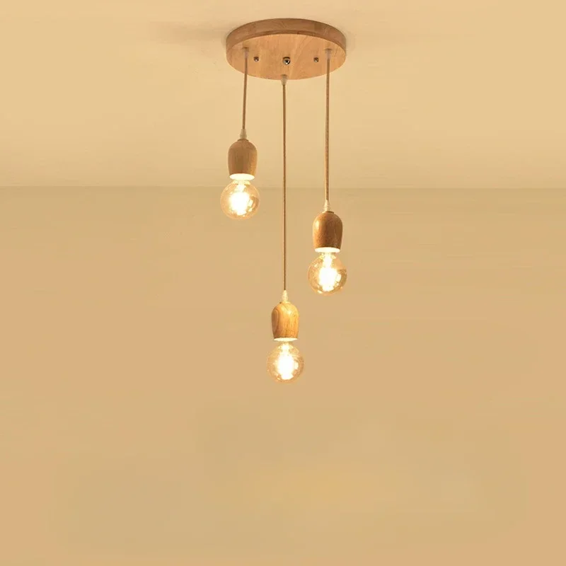 

Nordic Pendant Lamp Wood Atmospheric Chinese Three Head Dining Room Dining Room Modern Simple Bar Personalized Creative Kitchen