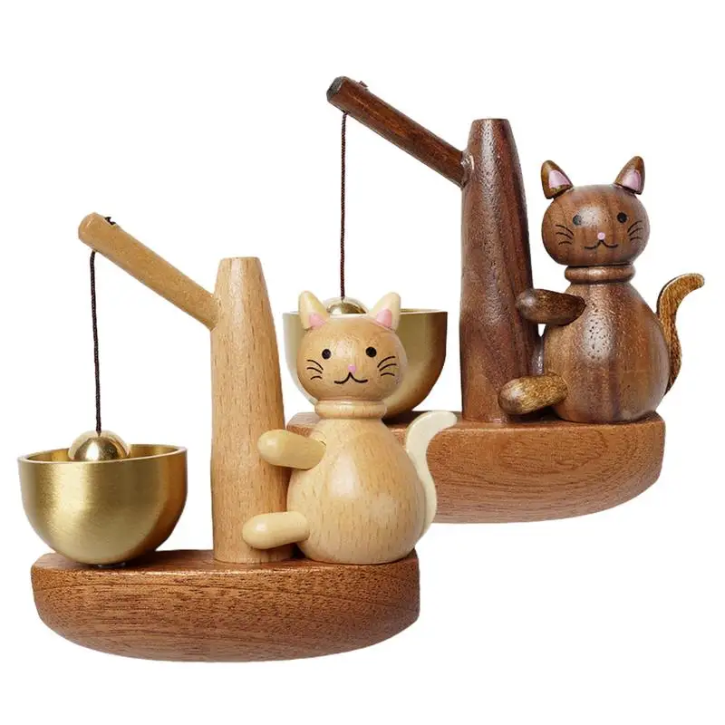 Cat Doorbell Cute Wood Fishing Cat Door Harp Playful Fishing Cat Wind Chime Magnetically-Attached Wood Doorbell Home Pendants