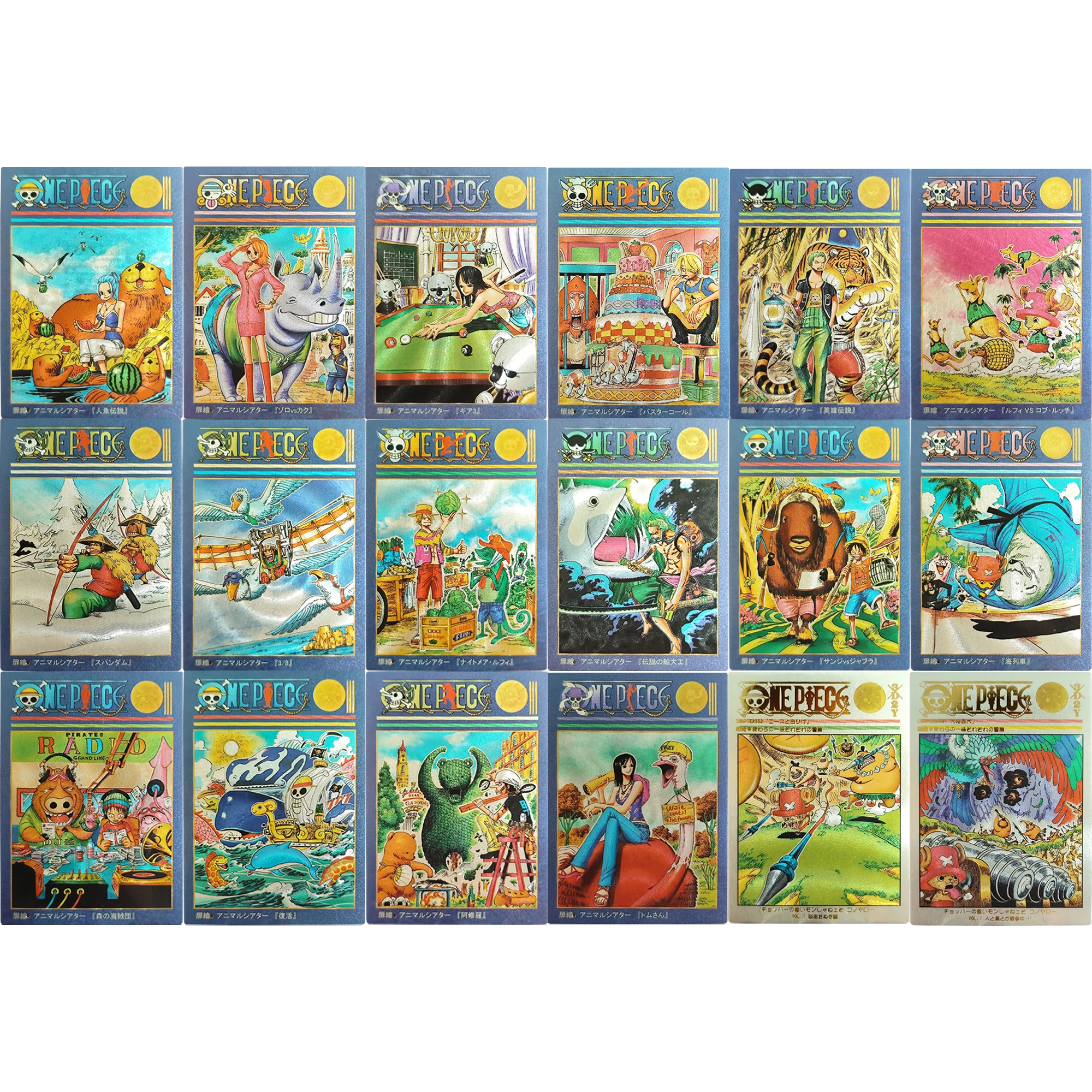 

18Pcs/set Anime Luffy Zoro Nami Robin Vivi Chopper Texture Flash Cards Classic Game Anime Collection Cards Diy Gift Toys