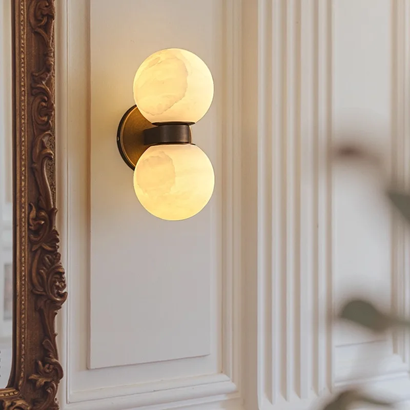 2-ball natural agate wall lamp LED metal wall lamp suitable for bedroom, living room, corridor, home decoration, indoor lighting