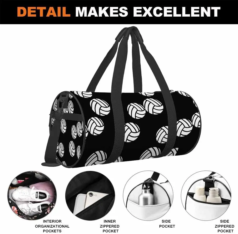 Volleyball Black Travel Duffel Bag Sport Symbol Lightweight Sports Tote Gym Bag Shoulder Weekender Overnight Bag for Men Women