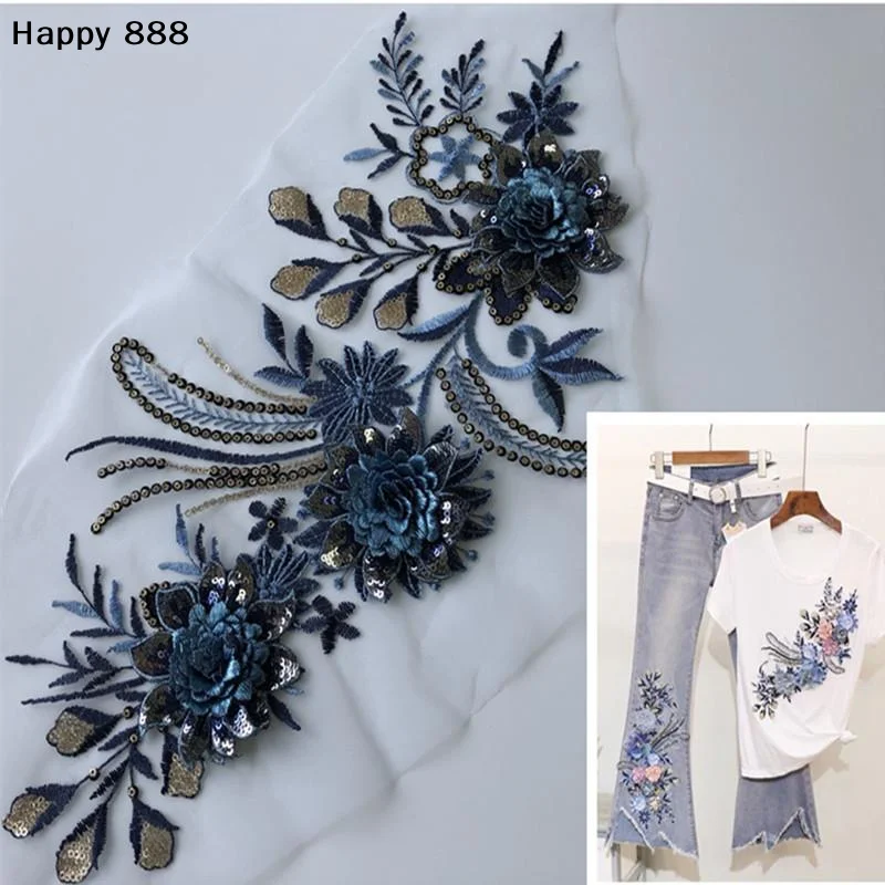 DIY Embroidered Patches Featuring Large Floral Designs With Long - Stemmed Flowers For Iron - On Clothing Decoration