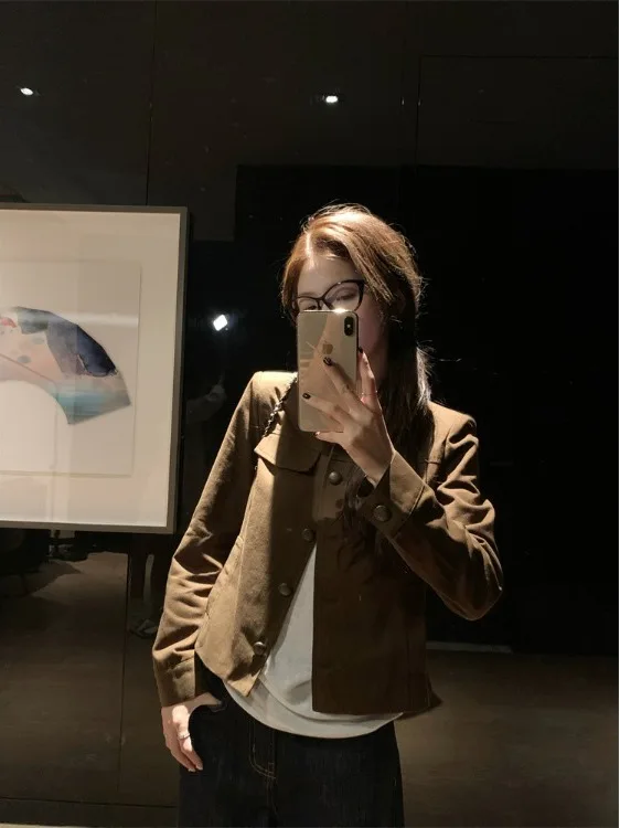 

Fashionable Retro Lapel Jacket Casual Outerwear Women Summer New Long Sleeve Open Cardigan Single Button Open Cardigan Top