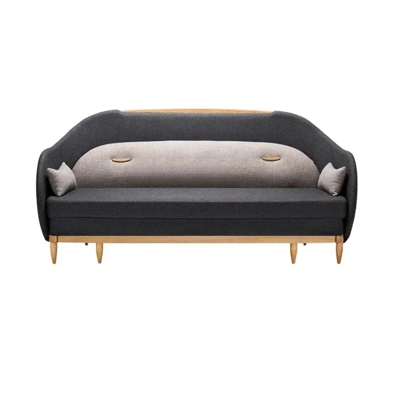 A44 Warm sleep sofa bed small apartment living room bedroom foldable fabric solid wood sofa straight row designer