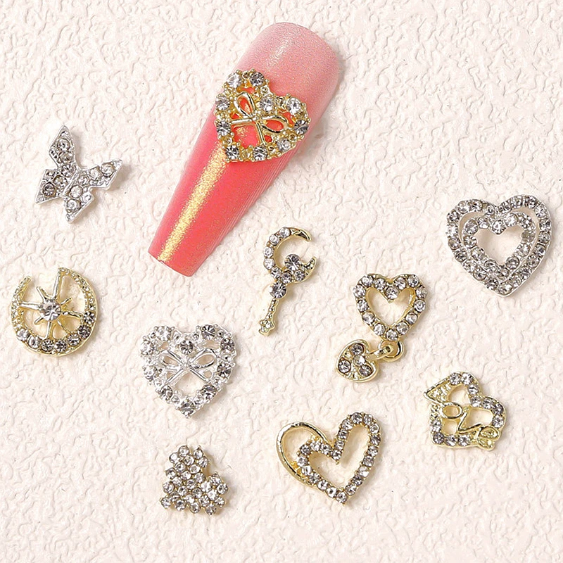 

10PCS Luxury Alloy Hollow Heart 3D Nail Art Charms Jewelry Accessories Parts Glitter Nails Decorations Supplies Manicure Decor X
