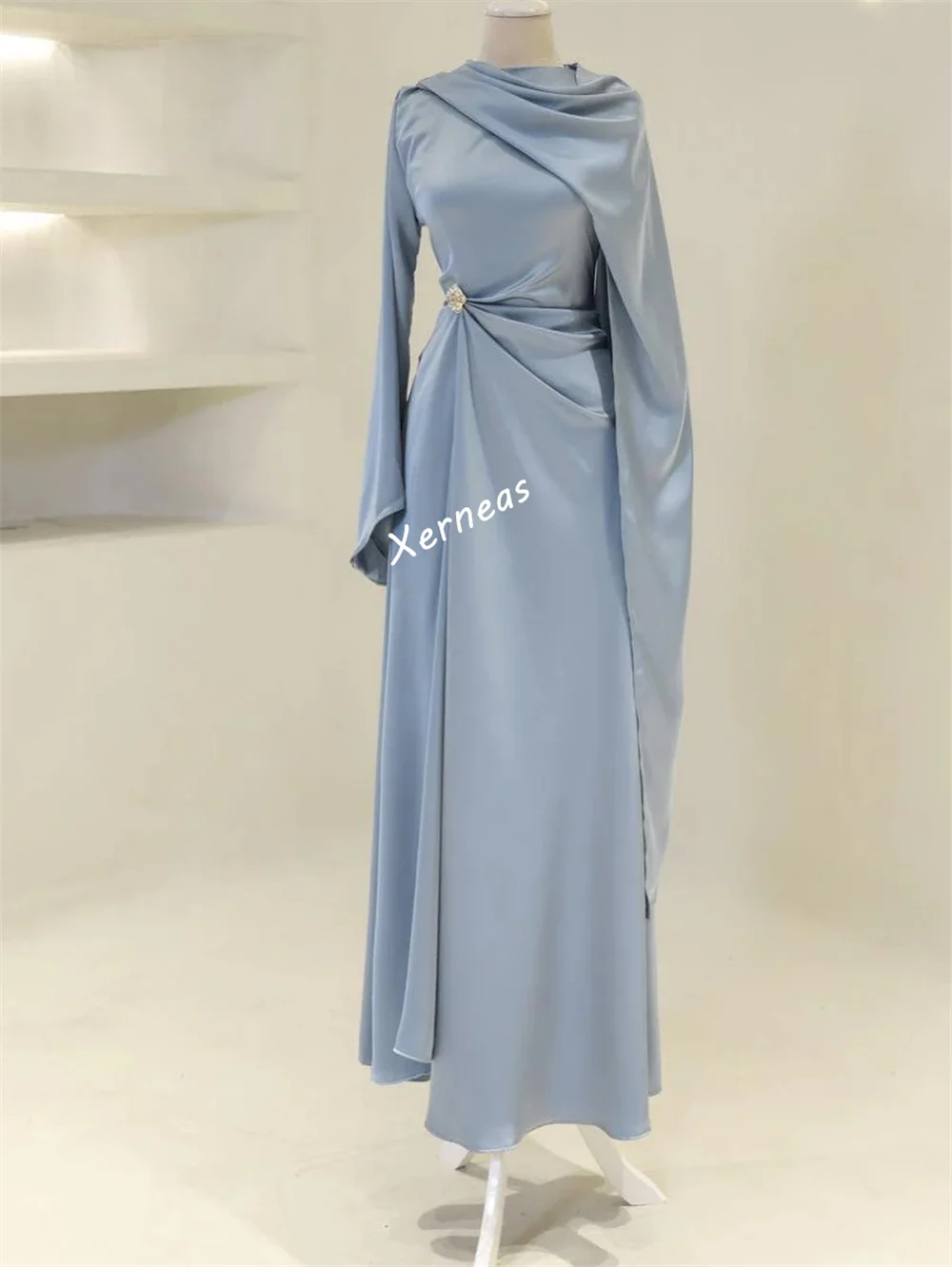 Customized Charmeuse Pleat Evening Shawl Long Dresses Bespoke Occasion Classic Woman Elegant Party Wedding High Quality