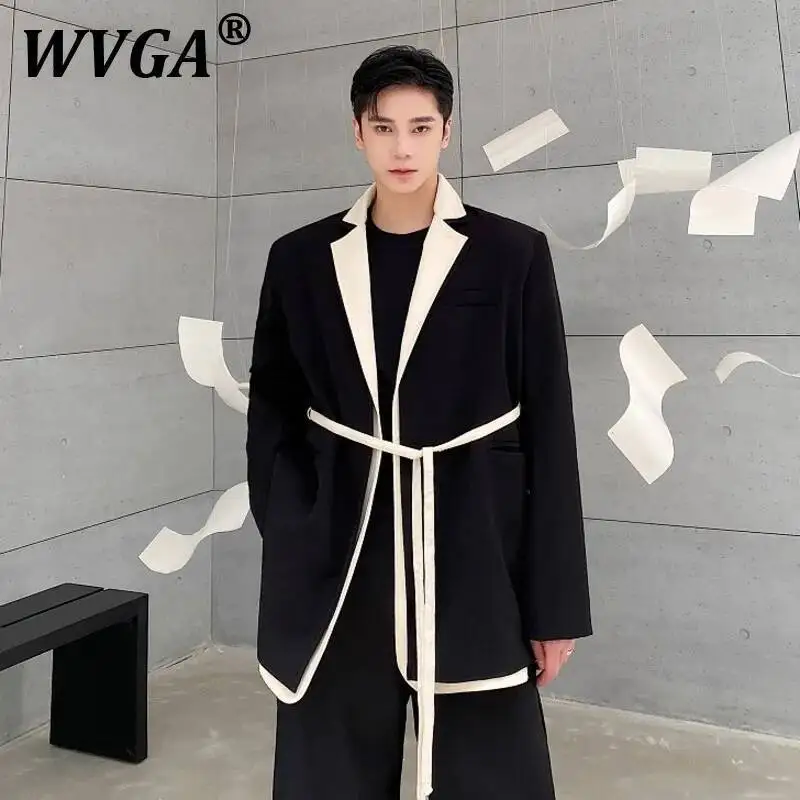 

WVGA Spring Autumn New Men Y2K Techwear Double-layer Collar Niche Design Blazer Loose Chic Casual Fake Two-piece Suit-Coat W7500
