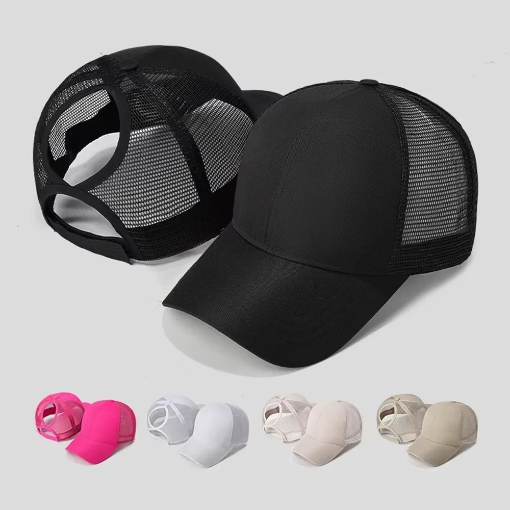 UV Protection Mesh Baseball Caps Breathable Mesh Hollow Out Back Sun Hats High Ponytail Design Adjustable Ponytail Hats