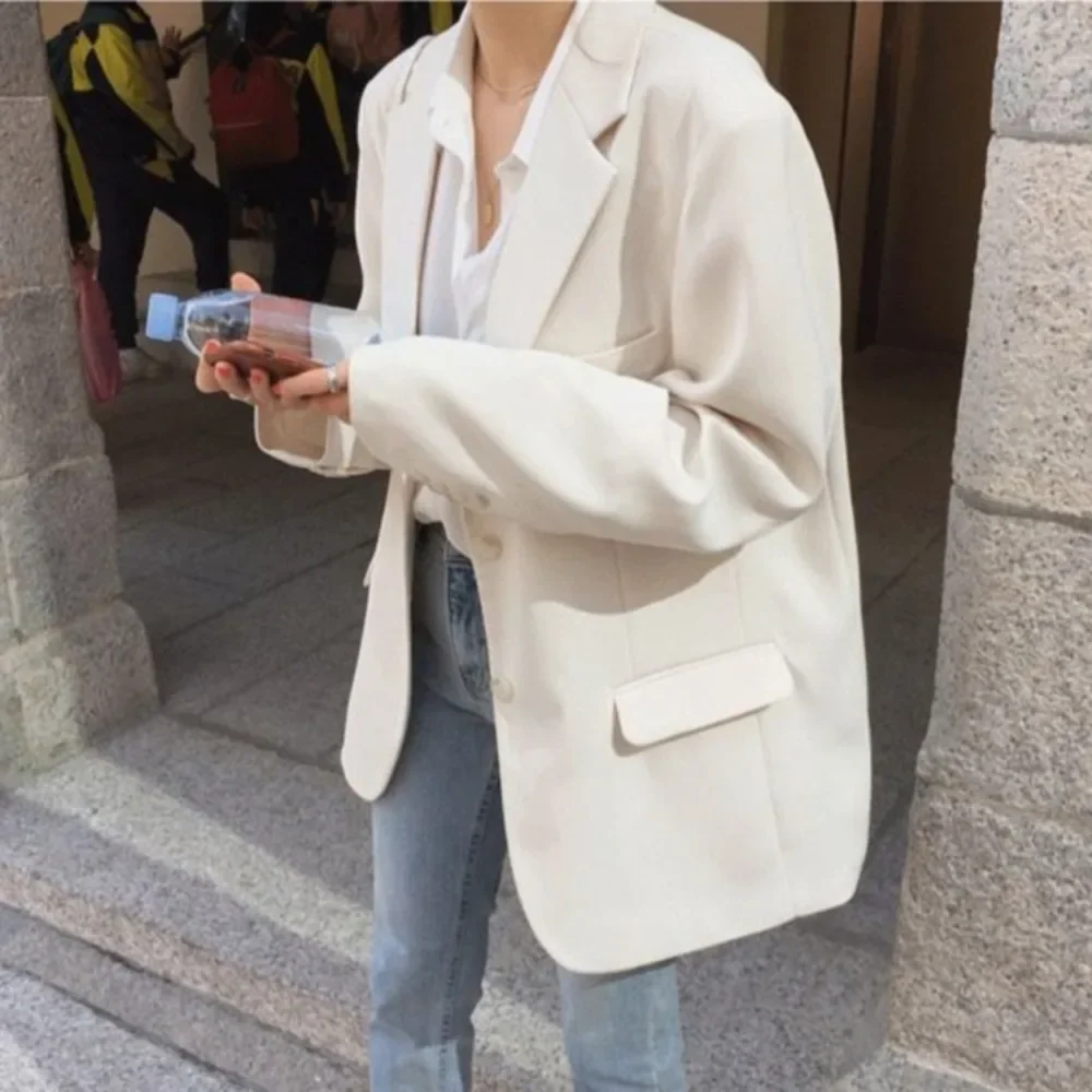 Blazers for Women Loose Single-button Simple Solid Korean Style Office Lady Streetwear Soft All-match Commuter Tender Ins Outfit