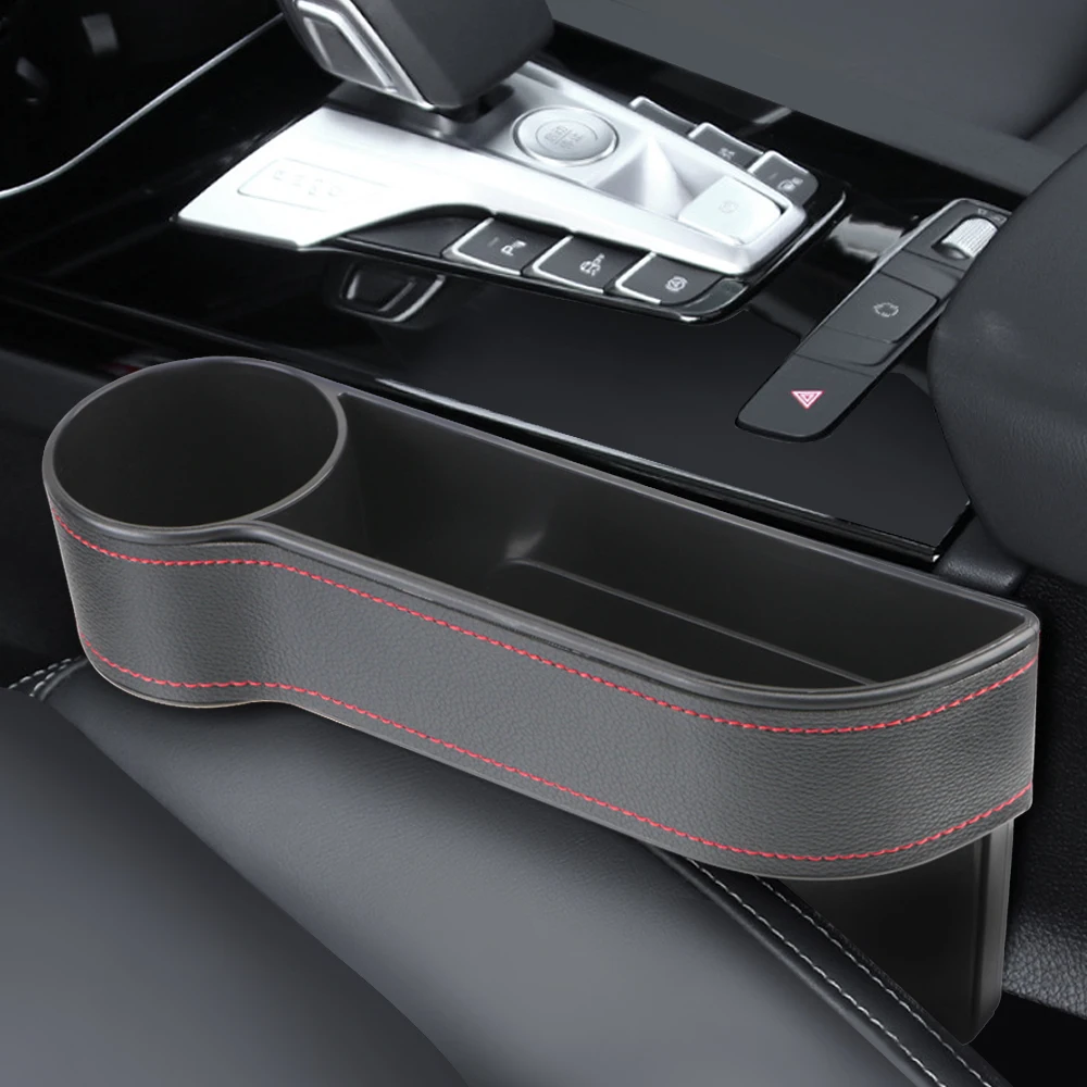 Leather Car Seat Gap Storage Box Phone Bottle Keys Holder Box Car Organizer Universal Seat Gap Slit Box With Charging Hole