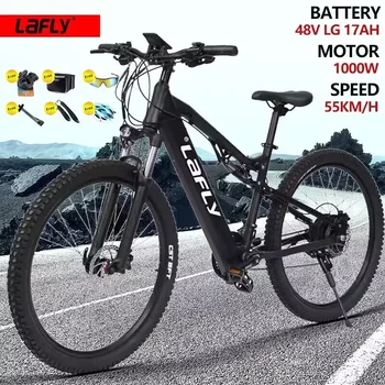 Image LAFLY 1000W New 27.5-inch Electric bike Aluminum alloy full suspension electric bicycle 48V 17ah lithium battery MTB Ebike