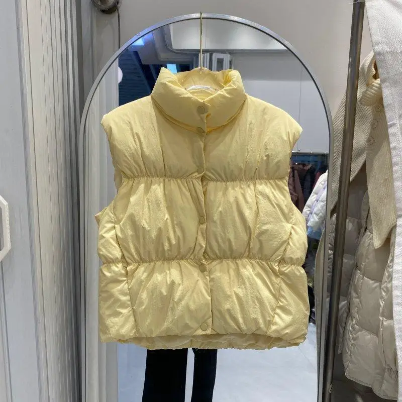 Herfst- en wintermode damesvest woon-werkverkeer opstaande kraag kort high street donsvest