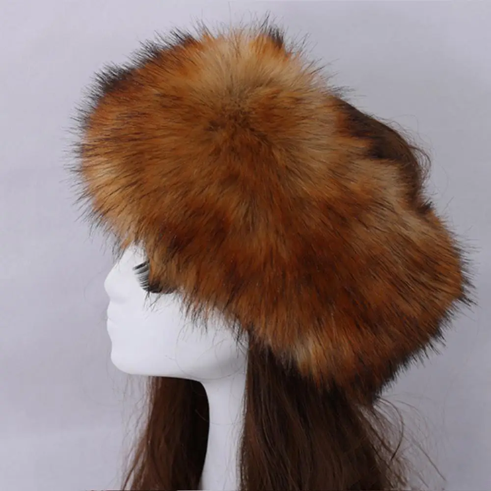 Winter Thick Furry Turban Hat Fluffy Russian Faux Fur Women Girl Fur Headband Winter Outdoor Headband Earwarmer Ski Hats