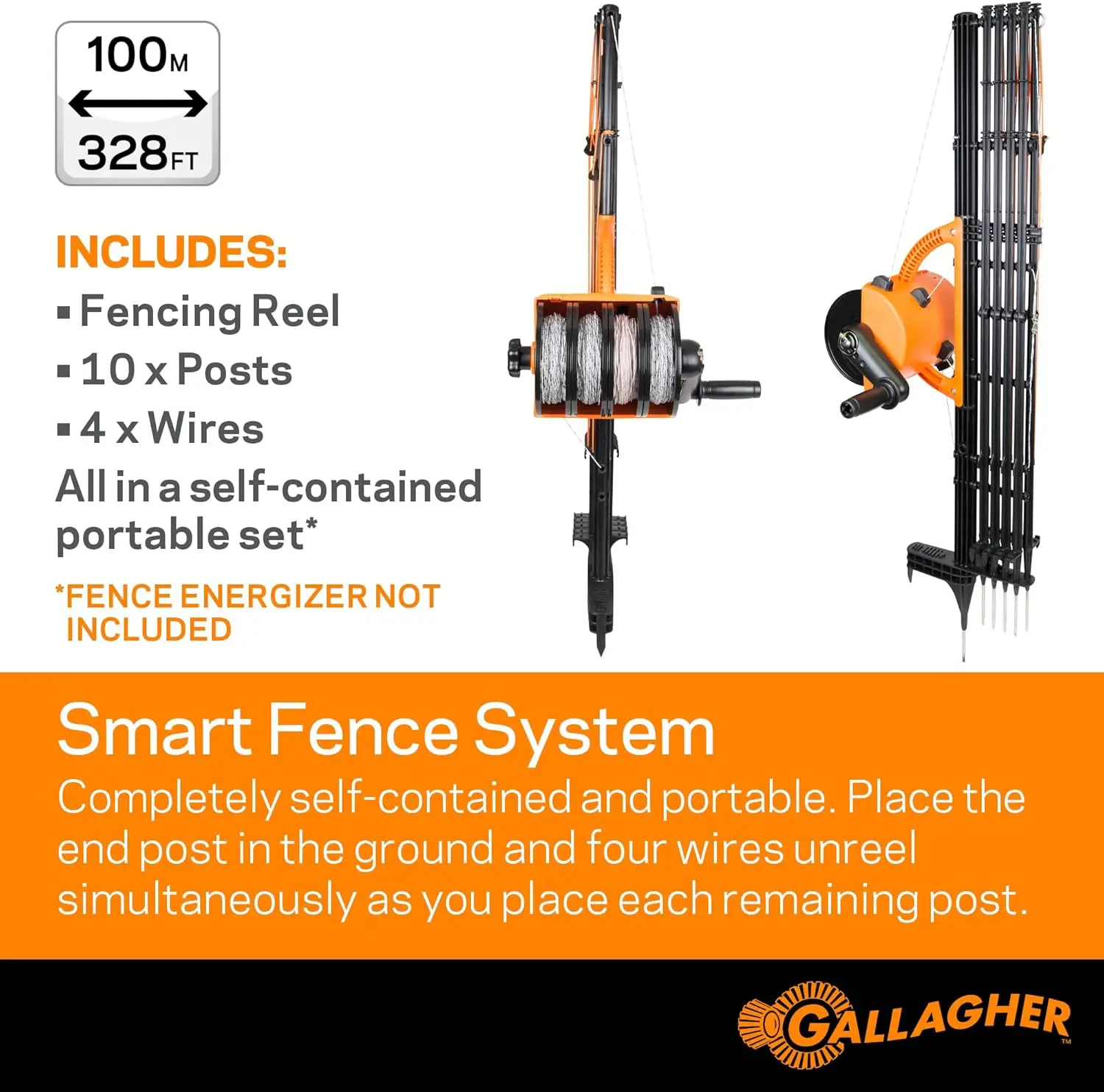 Gallagher G70000 Smart Fence 2, Portable Fence For Containing Animals, Temporary Field Fencing, Quick And Easy Install, Safe