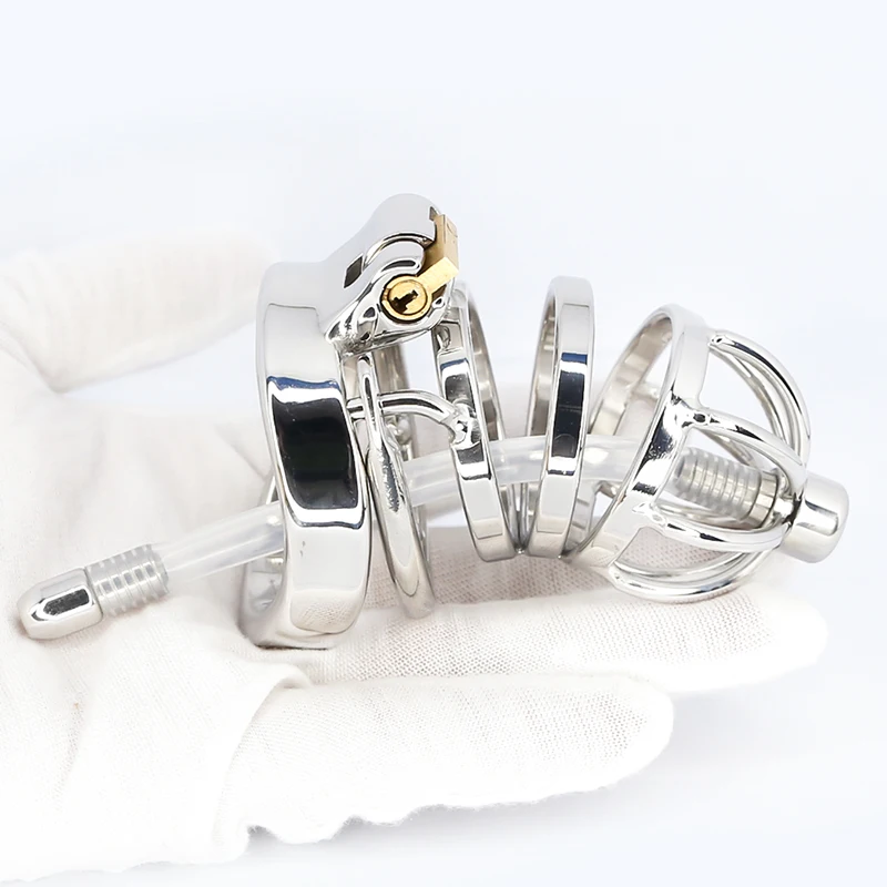 BDSM Male Chastity Belt Device Stainless Steel CBT  Cock Cage Penis Ring Lock with Urethral Catheter Spiked Ring Sex Toys