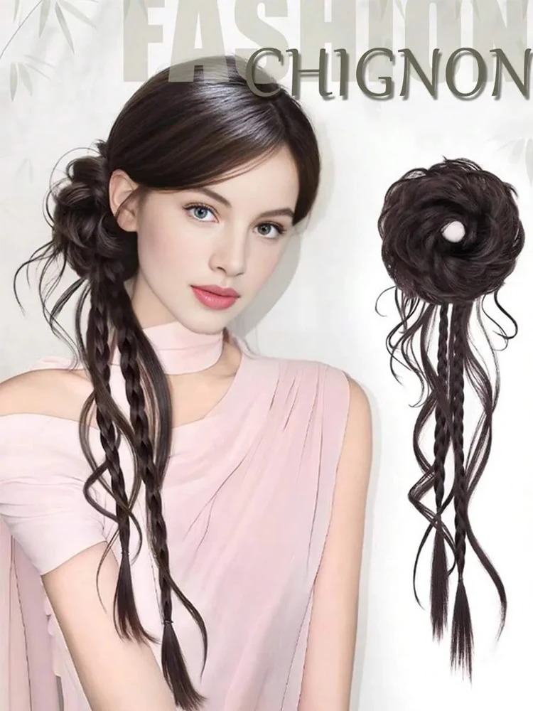 

Высокий синтетический плетеный хвост, шиньон, пушистая длинная коса, закрученный хвост, голова бутона цветка, традиционный китайский стиль, булочка, шиньон