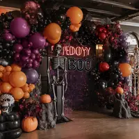 Halloween Balloon Arch Double Stuffed Black Purple Orange Balloons Burgundy Red Dark Mauve Plum Balloon Garland for Birthday Festival Baby Shower Indoor Outdoor Halloween Party Decorations 2