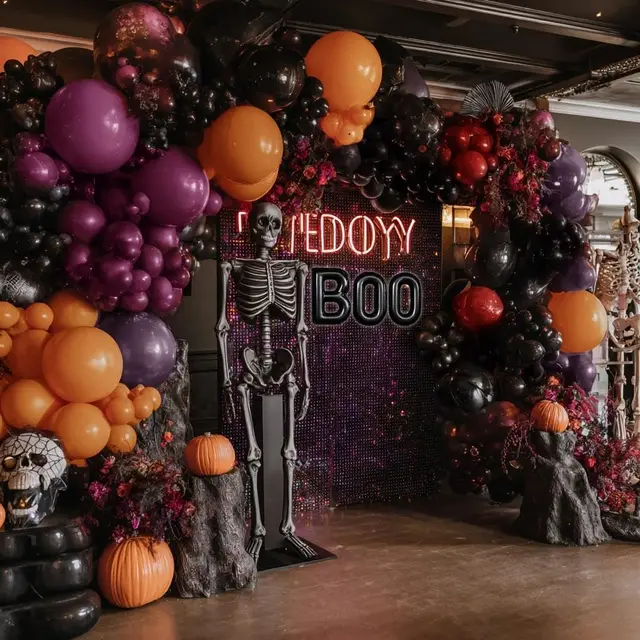 Halloween Balloon Arch Double Stuffed Black Purple Orange Balloons Burgundy Red Dark Mauve Plum Balloon Garland for Birthday Festival Baby Shower Indoor Outdoor Halloween Party Decorations 2