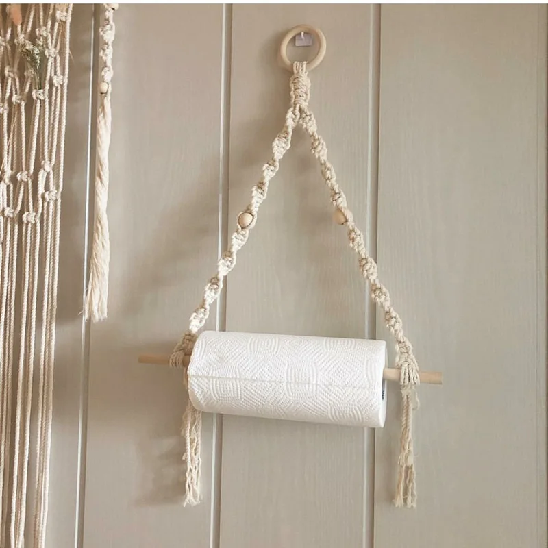 Macrame Paper Towel Holder Macrame Wall Hanging Kitchen Bathroom Boho Home Decor Toilet Paper Storage Bathroom Accessories Gift