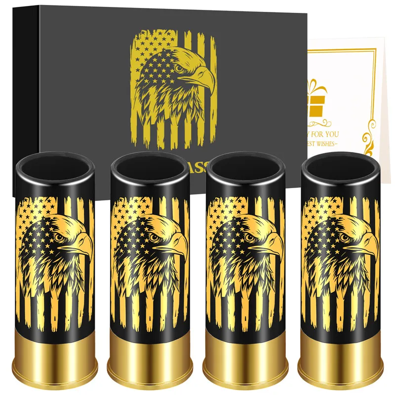 12GA Suit Small Bullet Shot Glasses Eagle Head Flag Design Plastic Wine Cups Club Restaurant Wedding Party Drinkware Gift Set