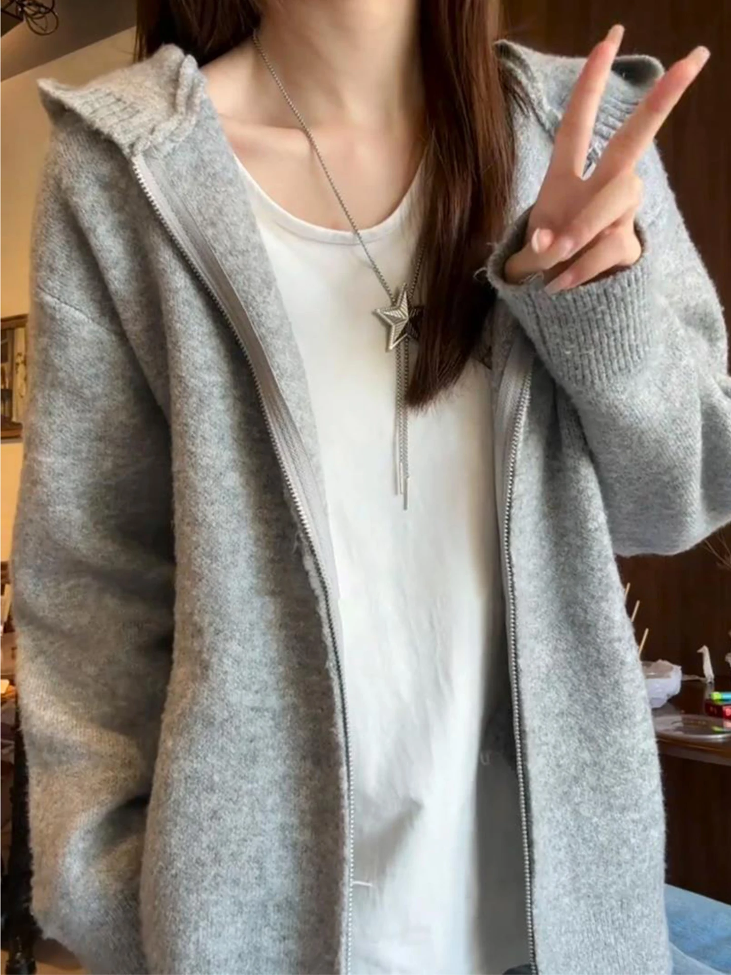 

Cleanfit Men's Hoodie Knitted Cardigan Loose Fit Comfortable American Sle Double Zipper Sweatirt Outerwear for Autumn