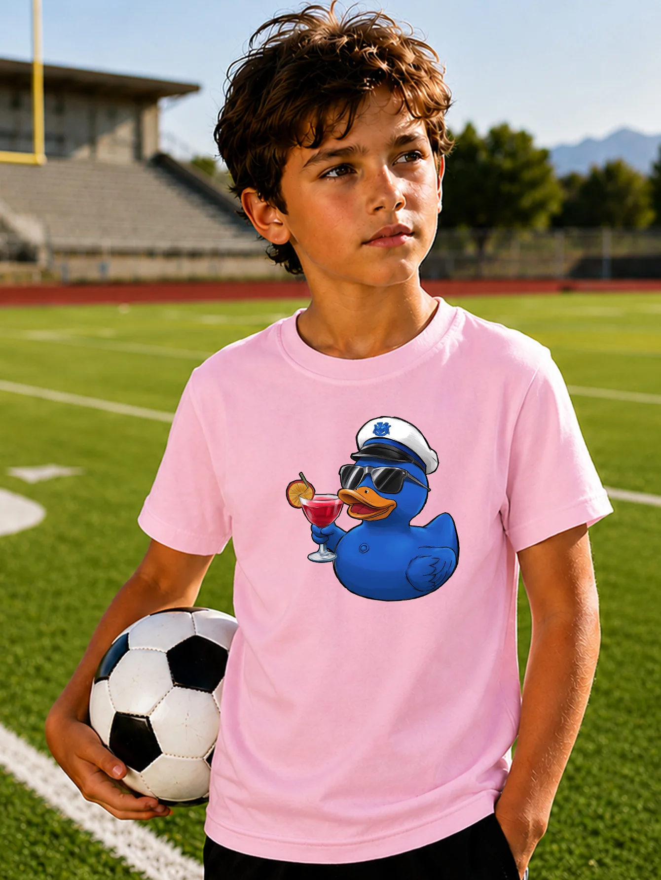 Cool Sailor Blue Duck Cartoon Print Boys Girls Family Matching Cotton Short Sleeve Crew Neck Soft Summer Kids Casual Tees