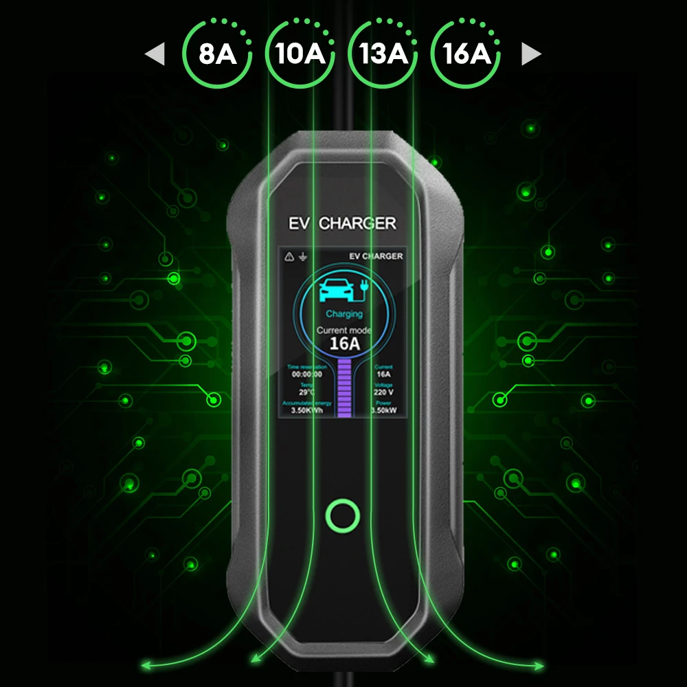 JNTIMUYA Electric Vehicles Portable Charger 3.5KW Type2 IEC62196-2 16A EVSE GBT Type1 EU Plug Charging Controller Wallbox 3.5M