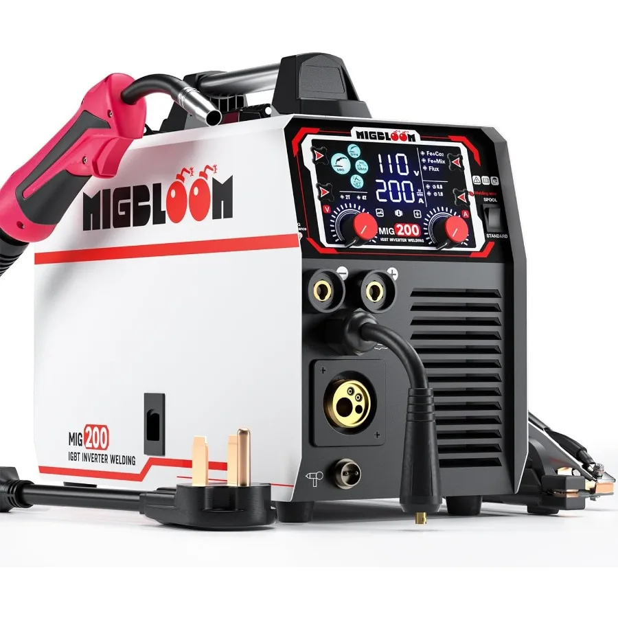 200A MIG Welding Machine 110V 220V 6in1 Gas MIG Gasless Flux Core Stick Lift TIG Spool Gun Syn MIG Welder Machine Multiprocess