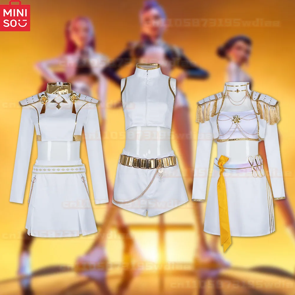 

MINISO K-Pop Demon Hunters Zoey Rumi Mira Cosplay Costume Wigs White Uniform Role Play for Party Halloween Carnival Outfits