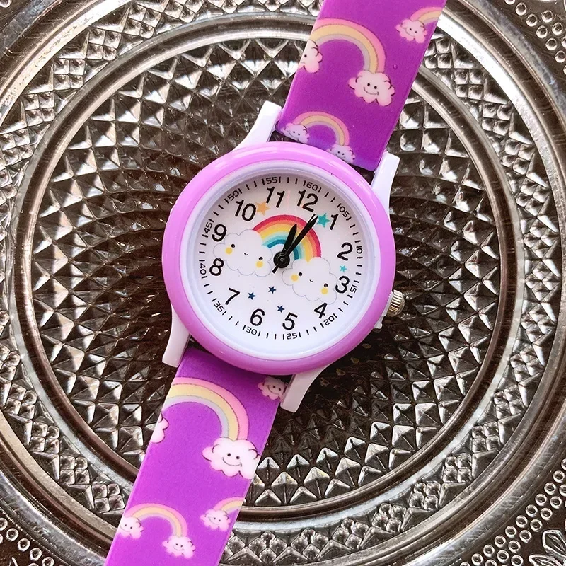 2023 New Rainbow Cloud Printed Silicone Band Children's Watch Girl Cute Cartoon Quartz Watch  Kids Watches Boys  Girl Watch