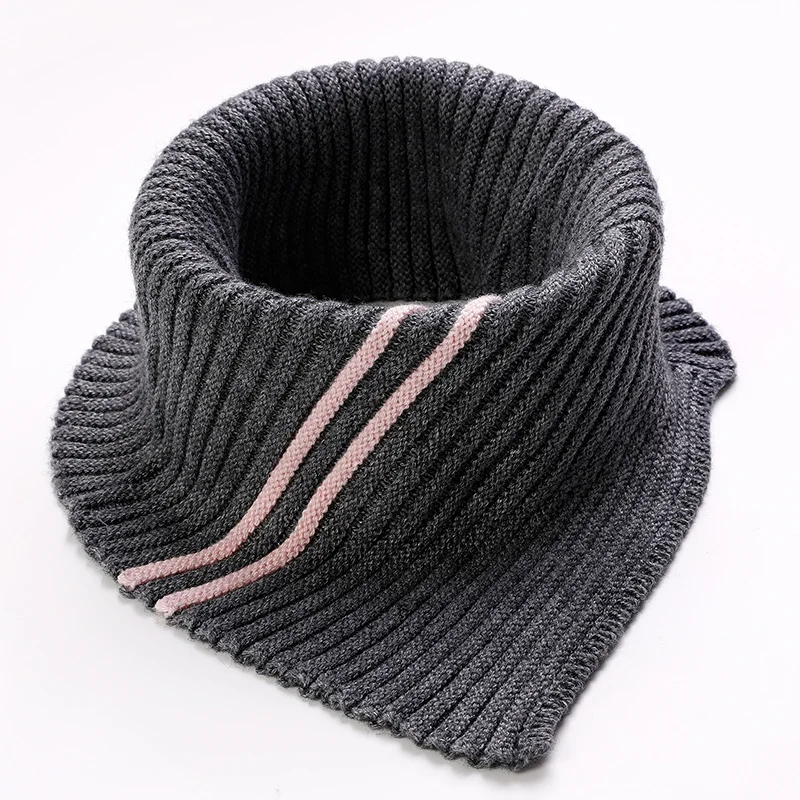 Cashmere Knitted Triangle Ring Scarf Women Autumn Winter Wool Neck Warmer Korea Fashion Neckerchief Stripe Soft Fake Collar