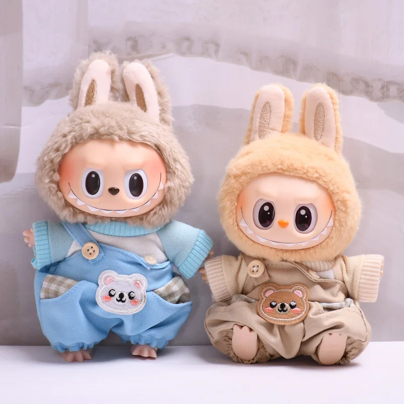 

Cute Bear Overalls Set for Labubu Keychain | Cotton T-shirt + Adjustable Overalls | Outfit Changeable for Generation 1-3 Dolls